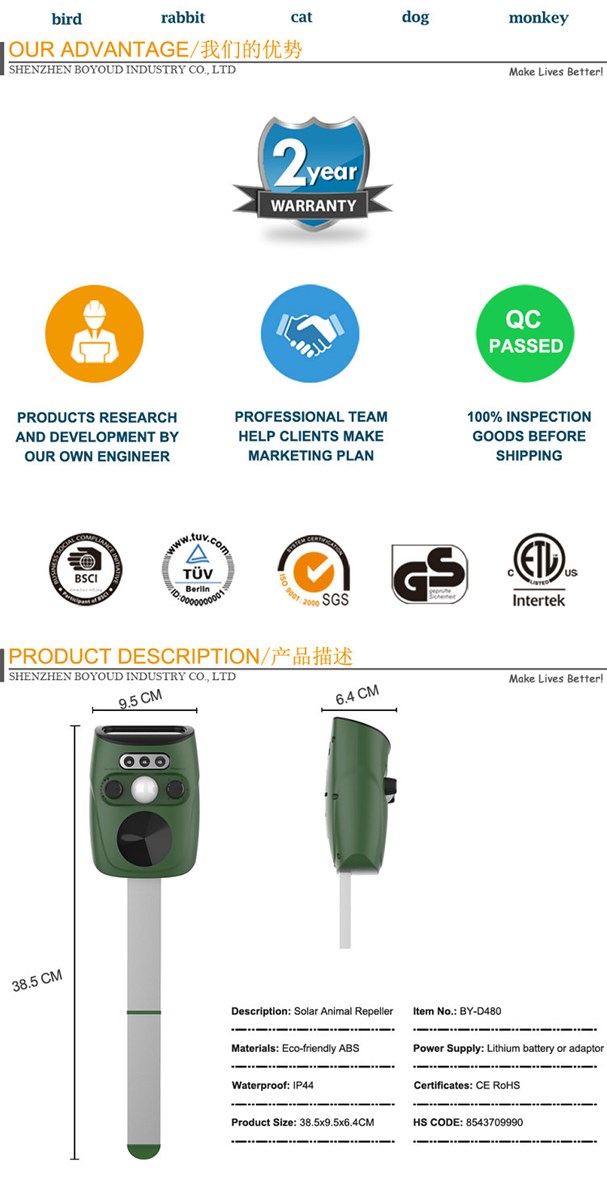 Animal Ultrasonic Repeller Solar Bird Repellent Device