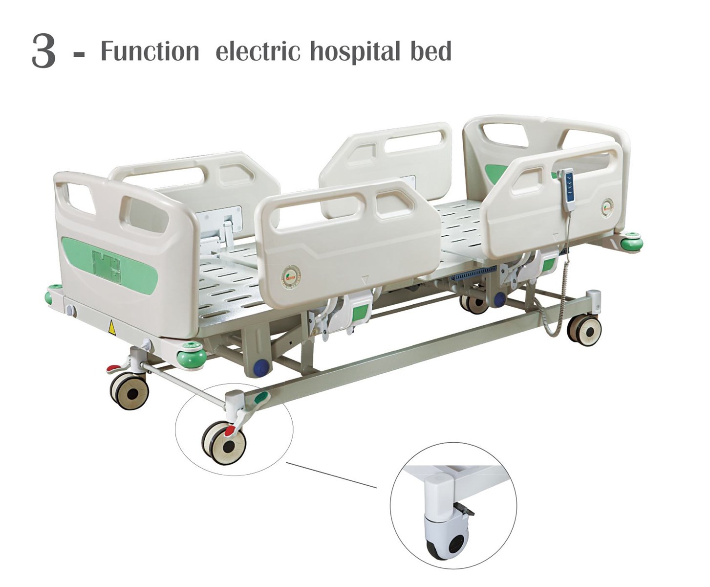 3function electric hospital bed with PP side rails