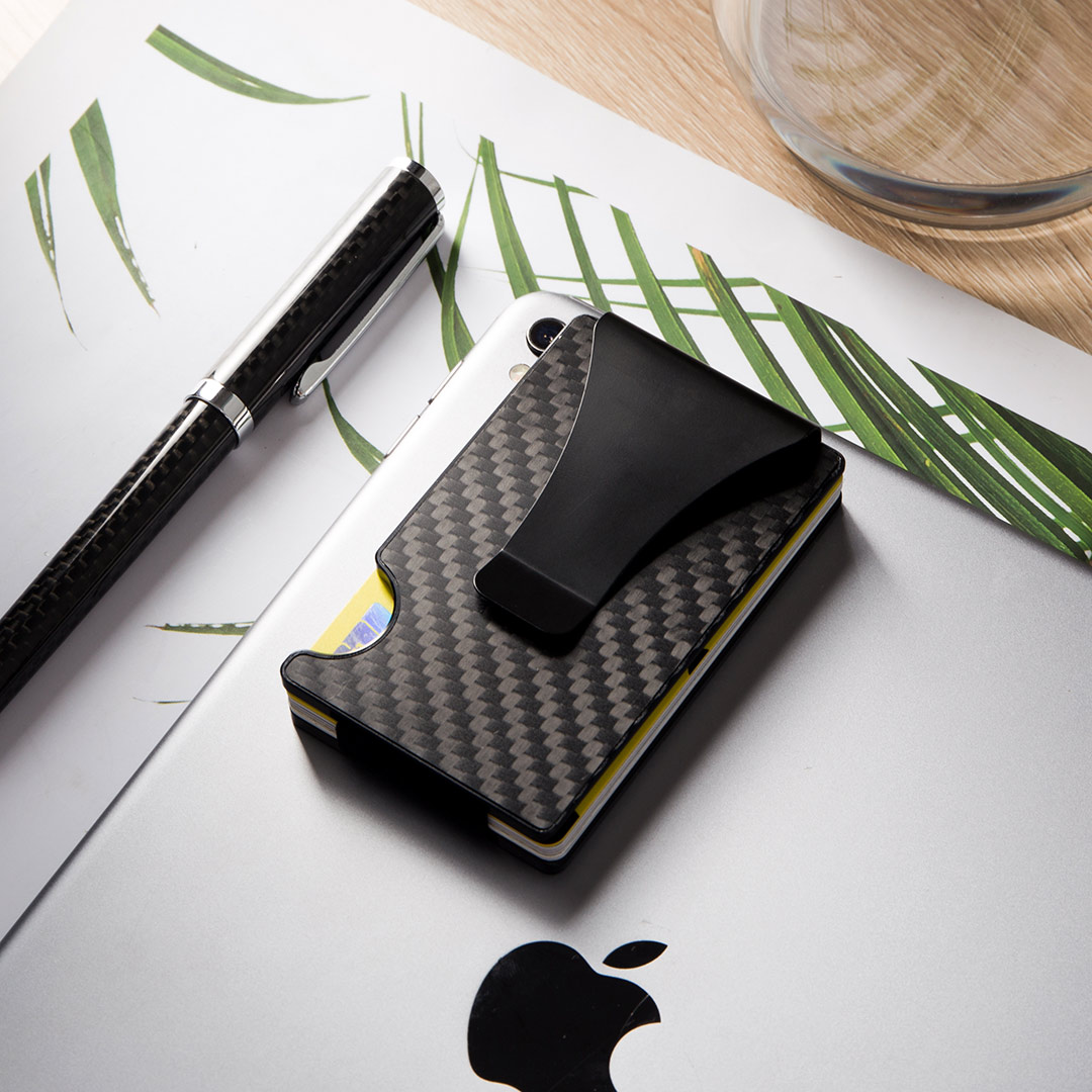 Custom logo RFID Blocking carbon fiber men rfid wallet