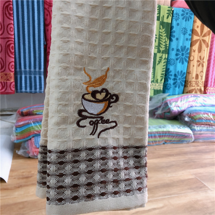 4065cm factory supply cotton jacquard waffle check kitchen tea coffee towel with embroider custom