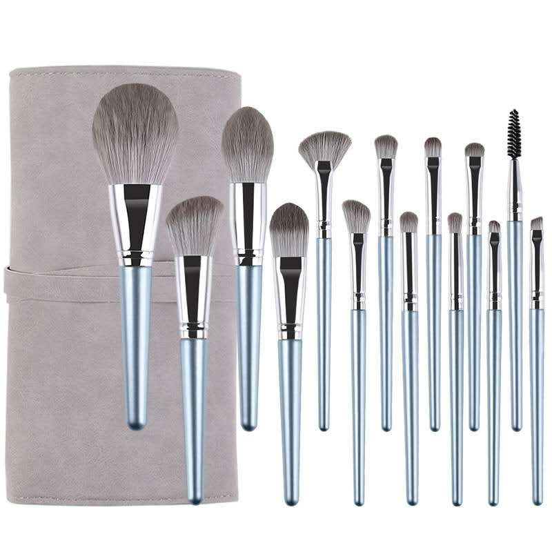 14pcs makeup brush set with pouch powder blush foundation eyeshadow eye brow lip with top grade MCF synethetic hair