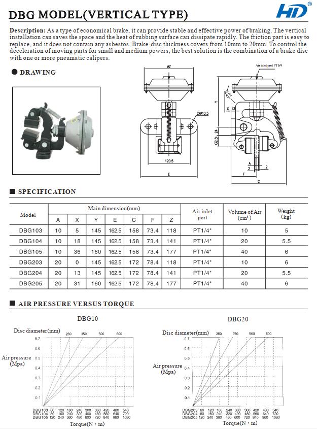 DBG vertical pneumatic caliper disc brake