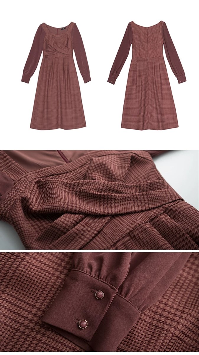 Wu Mei wine red autumn winter new style French gentle plover dress