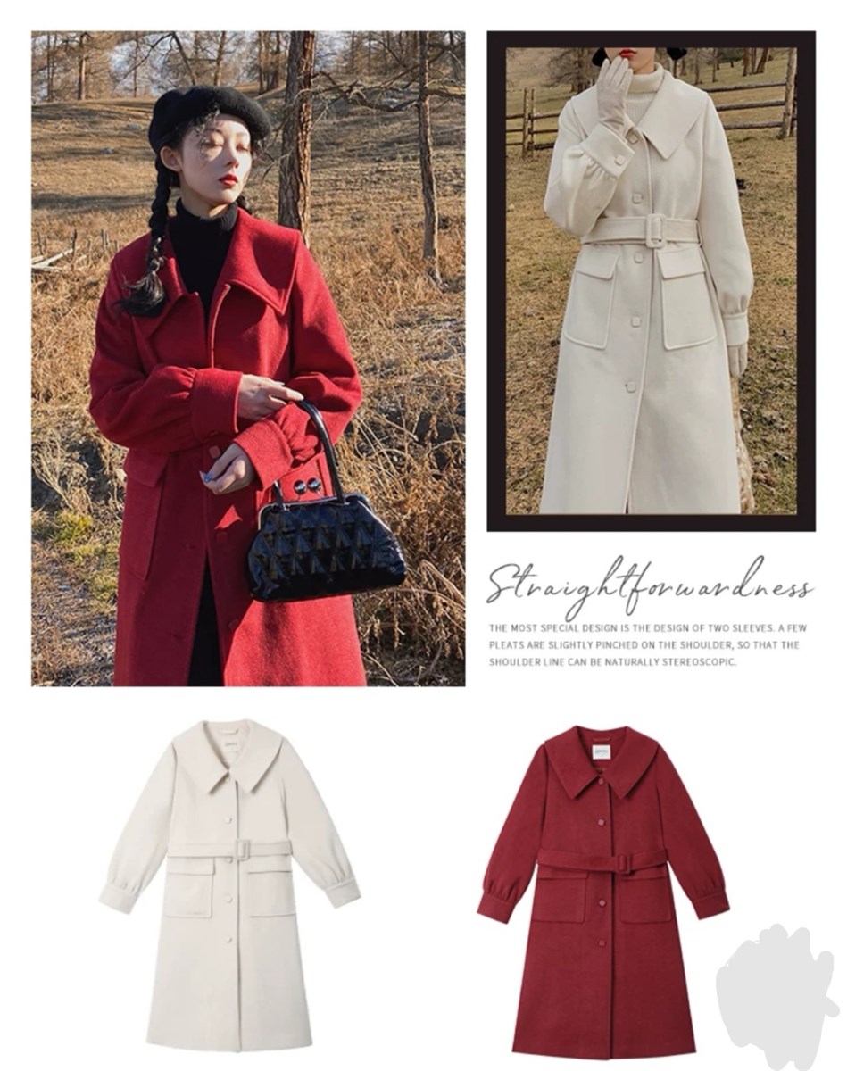 Temperament retro small pointed collar solid color monofilm coat