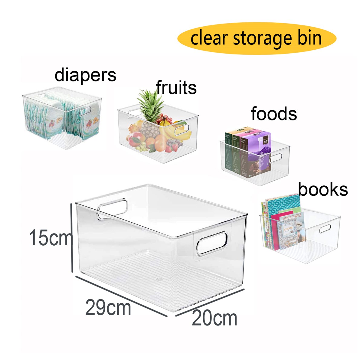 Plastic Clear Storage Bins Pantry Organizer Box Bin Containers for Organizing Kitchen Fridge Food Snack Pantry Cabinet