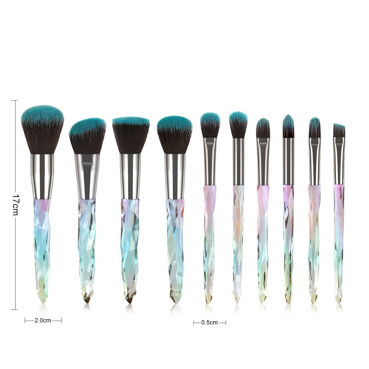 Premium Makeup Brush Set 10PCS Complete Synthetic Kabuki Eye Shadow Concealer Make up Brushes Beautiful Crystal Handle