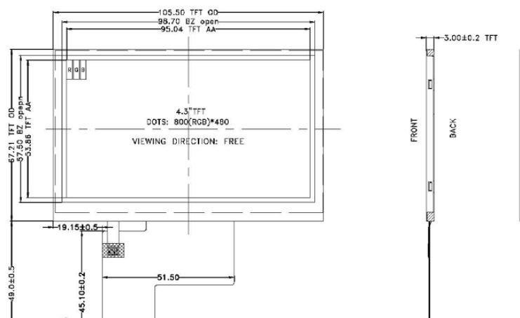 China manufacturer OEM 43 inch graphic screen 800x480 tft lcd touch oneplus lcd screen display monitor