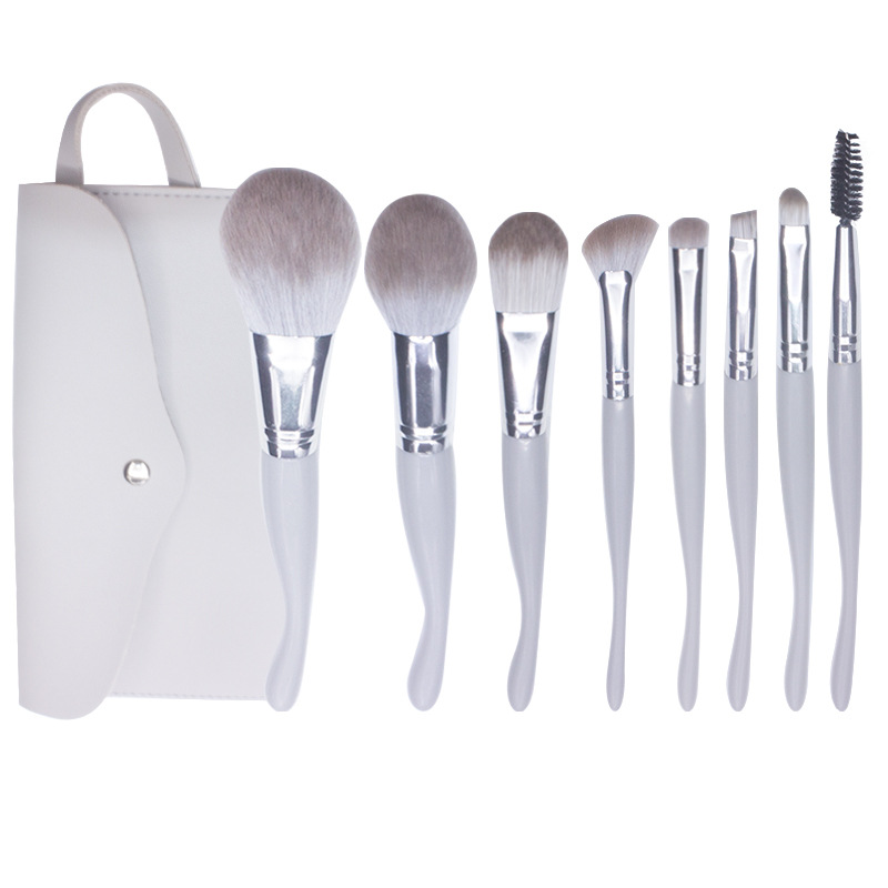 8PCS Seahorse Grey Makeup Brush Set for Makeup Beginner Mcf Synthetic Hair Plastic Handle