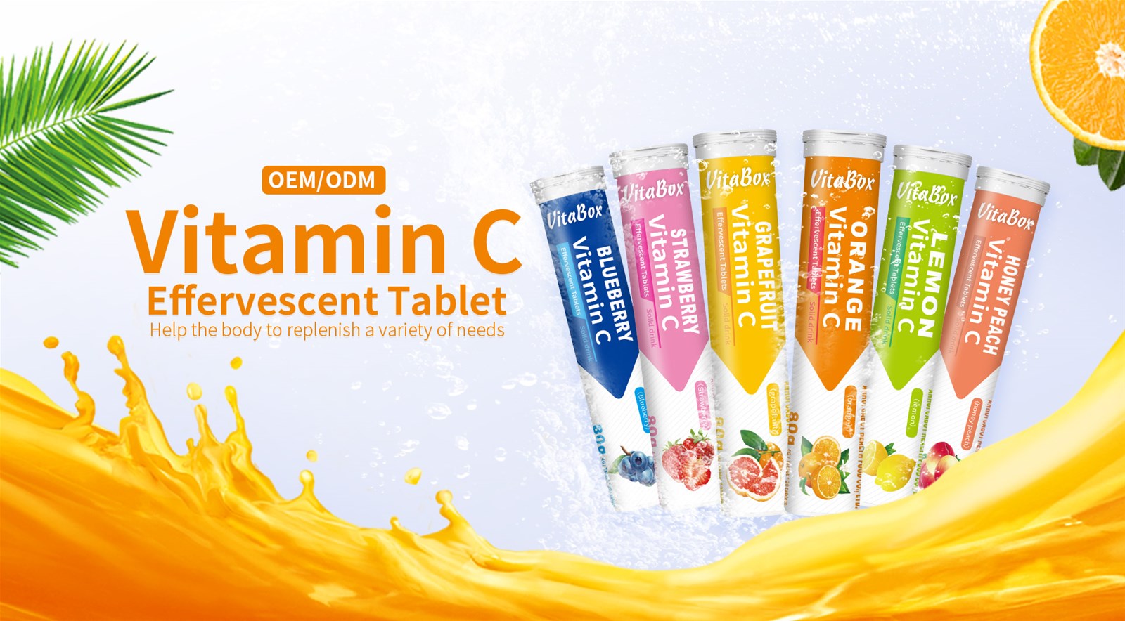 Vitamin C Effervescent Tablet orange flavor antiaging antioxidant