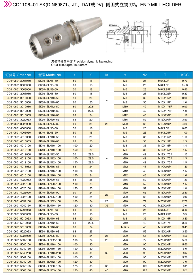 Side Lock end mill holder SK40SLN40120 for CNC machine