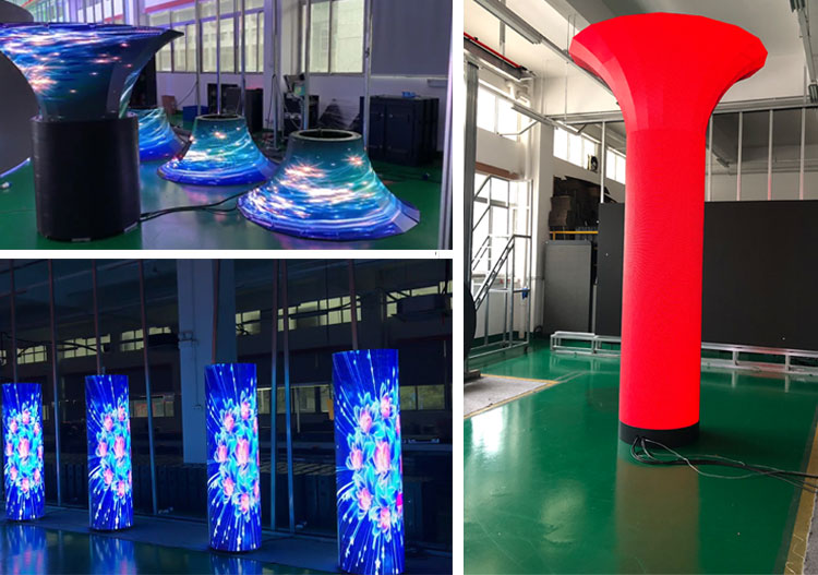 Meiyad trumpet LED screen is composed of conventional flexible LED modules and sector flexible LED modules