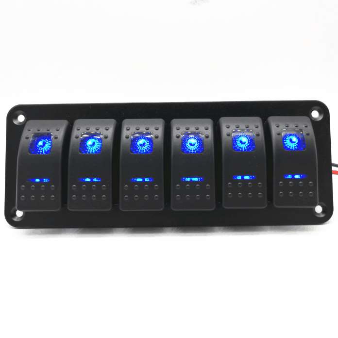 6 Gang Blue LED Waterproof Rocker Switch Panel Breakers Car Marine Boat RV 12V24V
