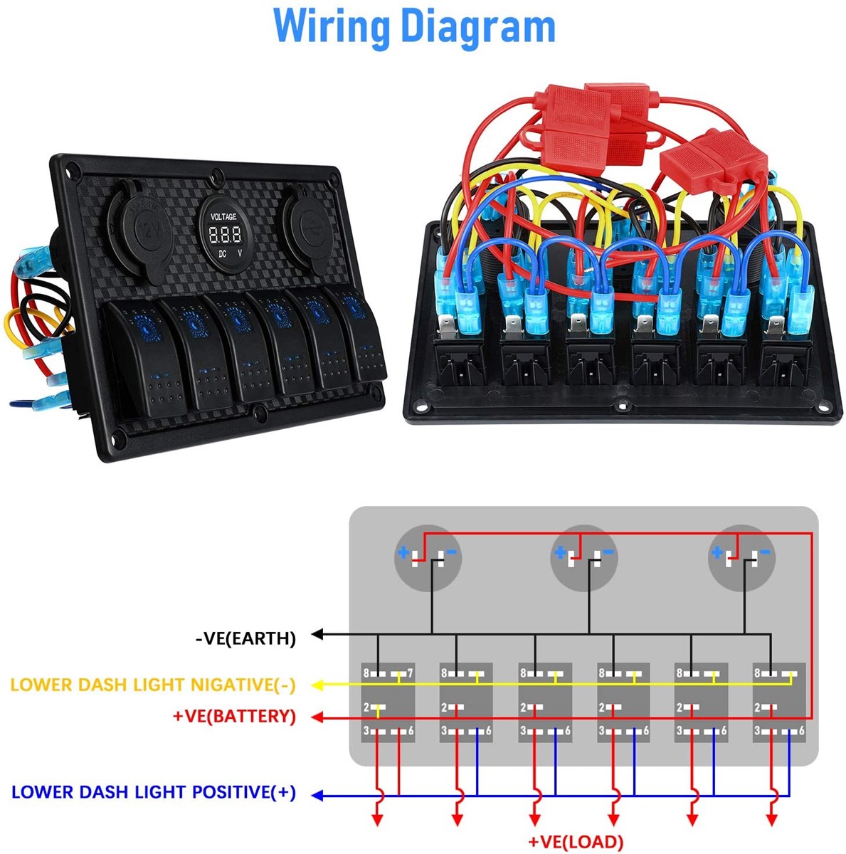 Waterproof Marine Boat Car Switch Panel with Power Cigarette Lighter Voltmeter USB Charger Socket Waterproof Marine Boat Car Switch Panel with Power Cigarette Lighter Voltmeter USB Charger Socket