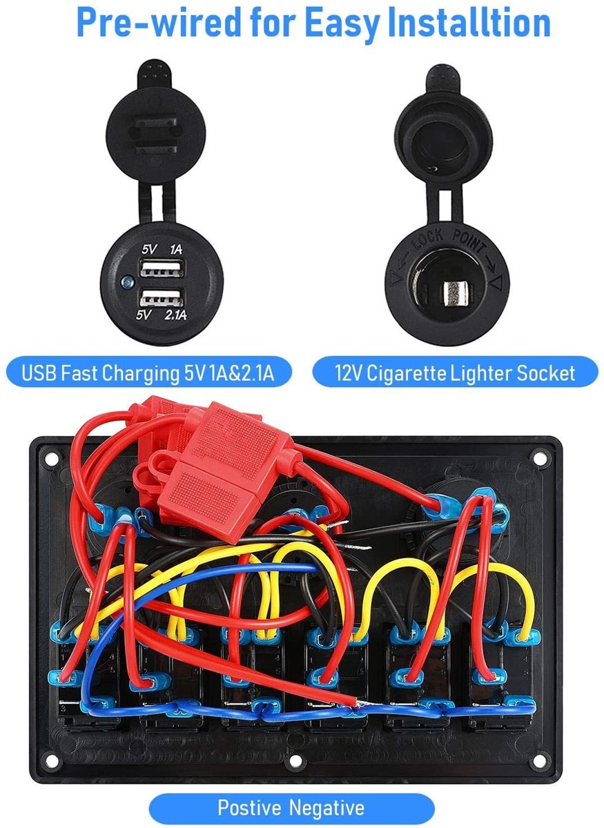 Waterproof Marine Boat Car Switch Panel with Power Cigarette Lighter Voltmeter USB Charger Socket Waterproof Marine Boat Car Switch Panel with Power Cigarette Lighter Voltmeter USB Charger Socket