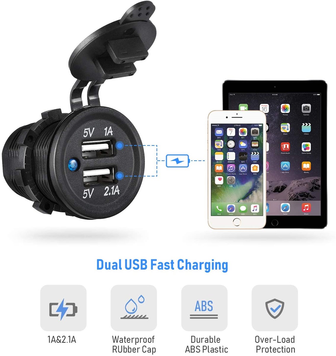 Waterproof Marine Boat Car Switch Panel with Power Cigarette Lighter Voltmeter USB Charger Socket Waterproof Marine Boat Car Switch Panel with Power Cigarette Lighter Voltmeter USB Charger Socket