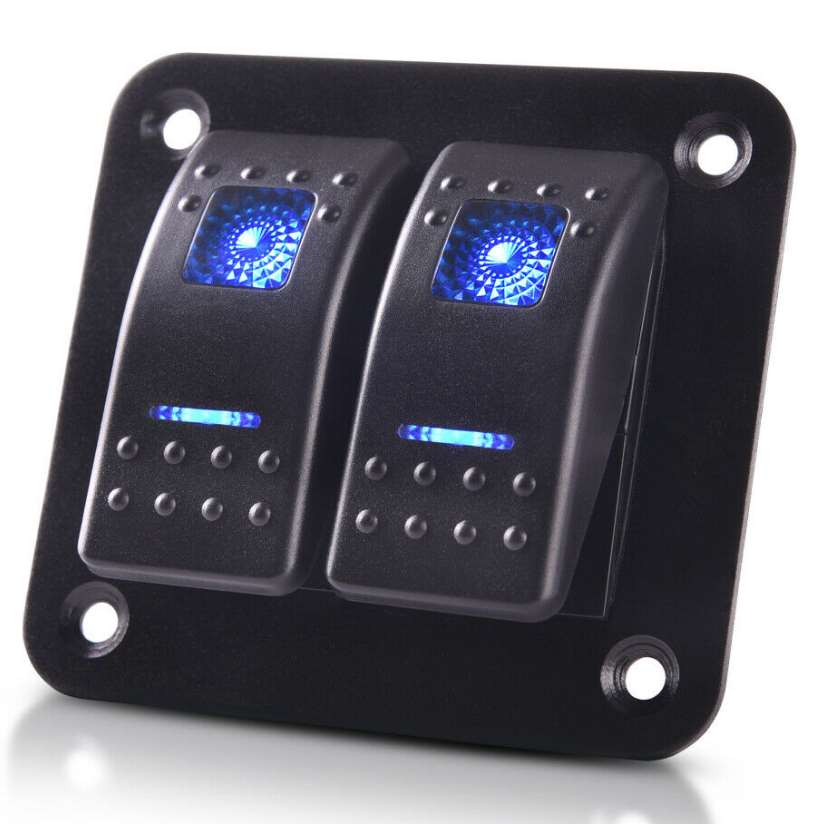 Waterproof 2 Gang 12V 24V Rocker Switch Panel Blue LED for Car Boat RV Yacht Truck