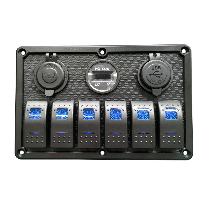 Waterproof Marine Boat Car Switch Panel with Power Cigarette Lighter Voltmeter USB Charger Socket Waterproof Marine Boat Car Switch Panel with Power Cigarette Lighter Voltmeter USB Charger Socket