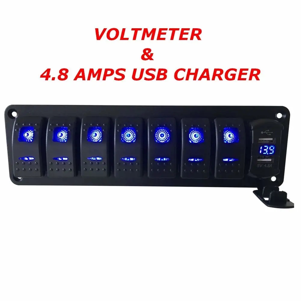 8 gang Rocker Switch Panel Dual USB Fast Charger with Voltmeter