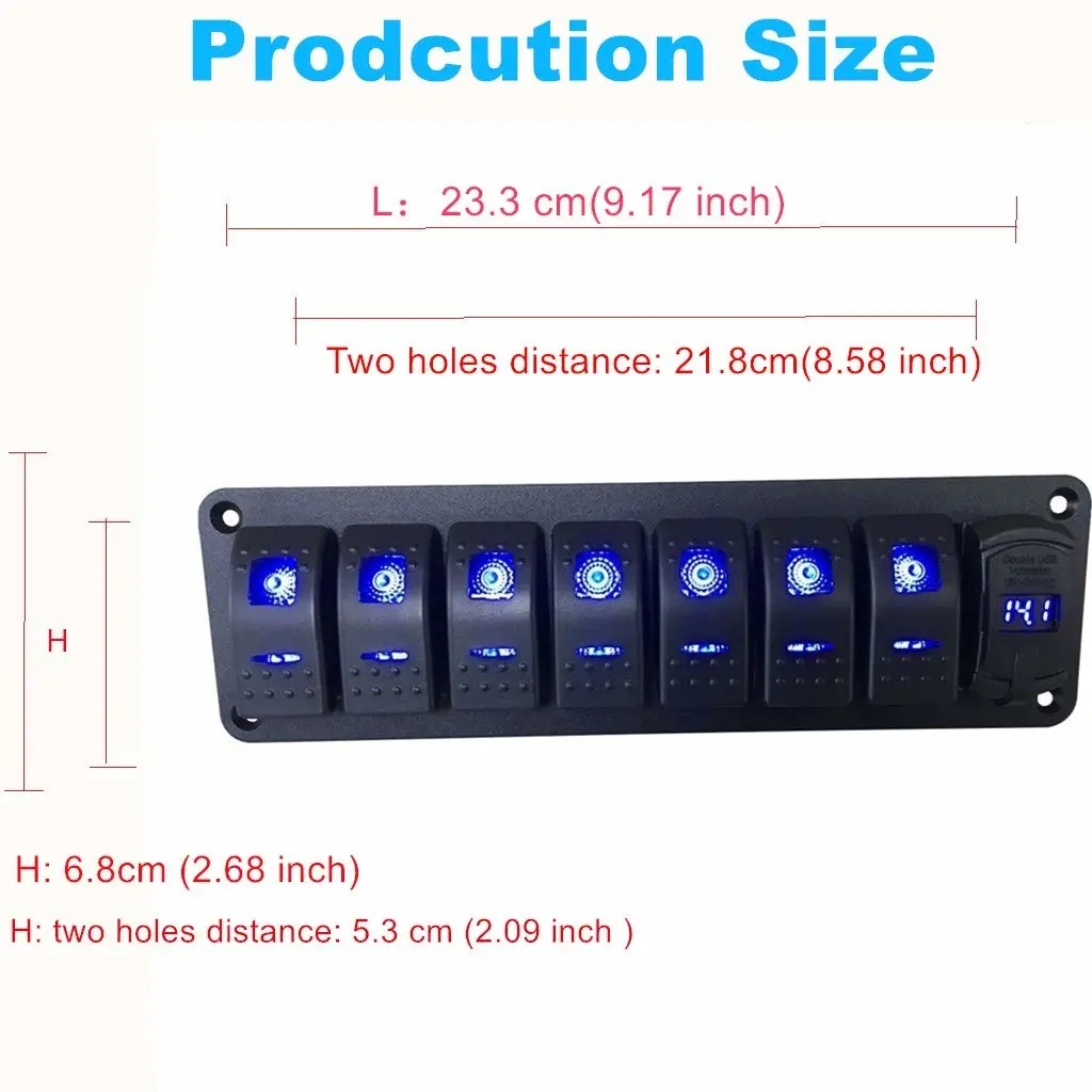 8 gang Rocker Switch Panel Dual USB Fast Charger with Voltmeter