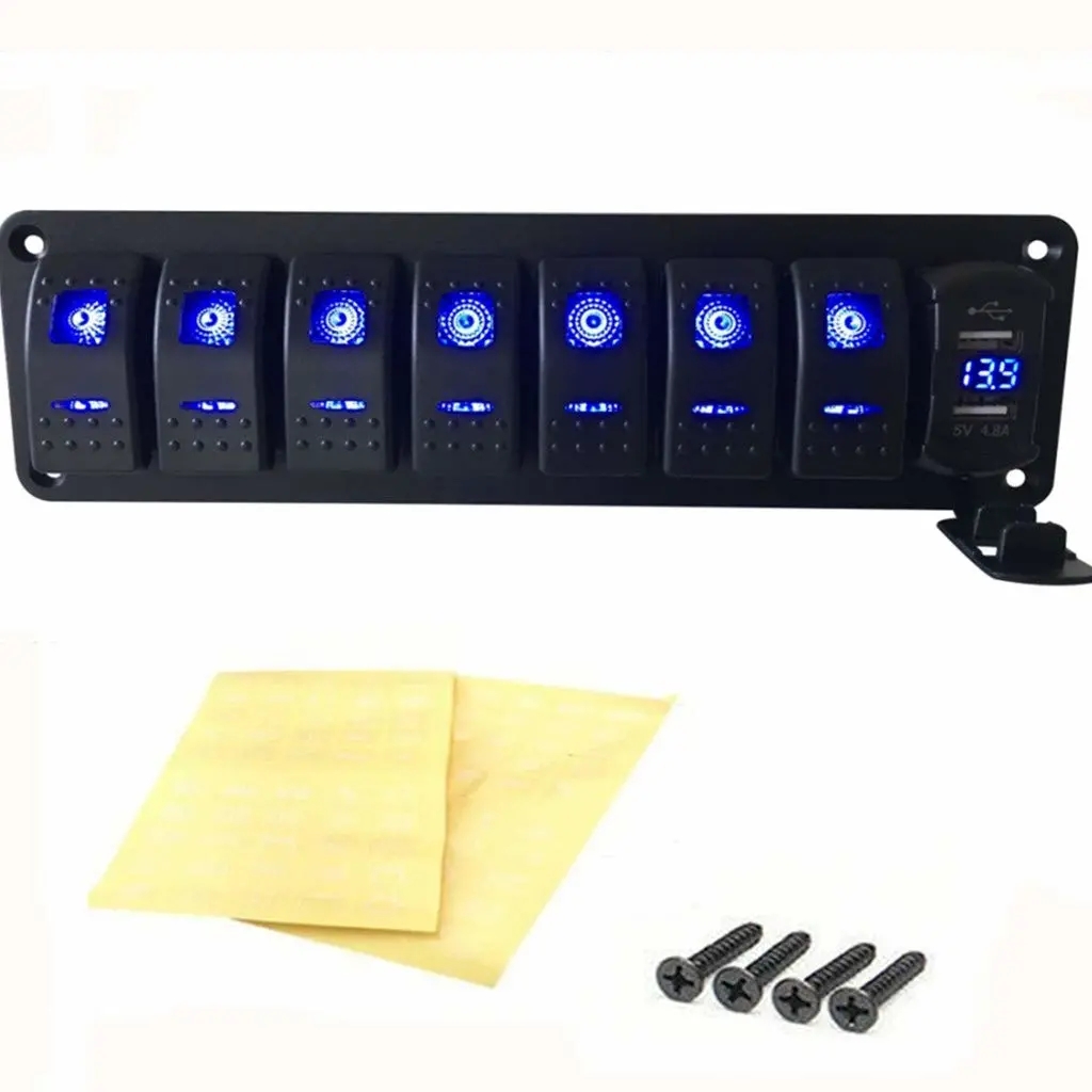 8 gang Rocker Switch Panel Dual USB Fast Charger with Voltmeter