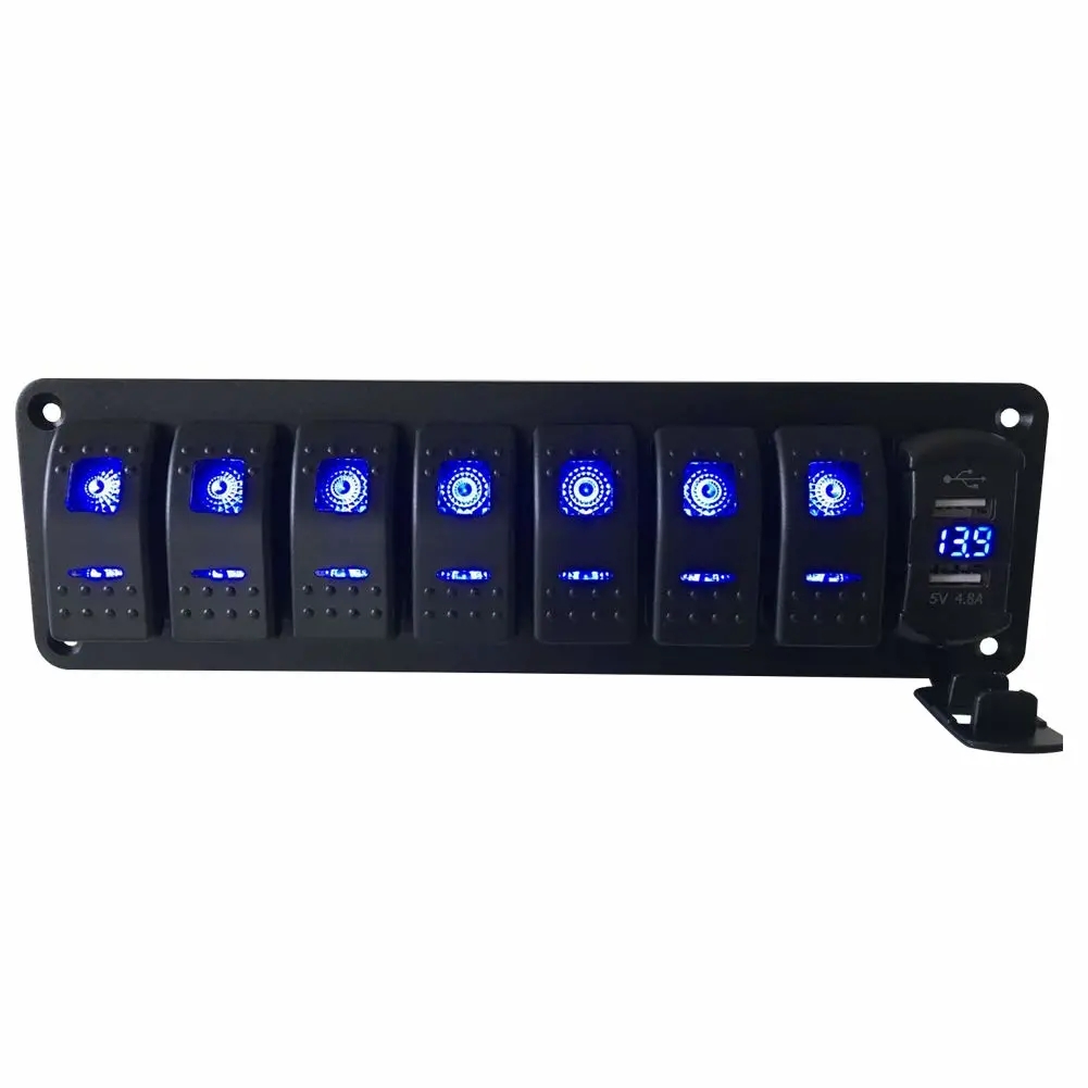 8 gang Rocker Switch Panel Dual USB Fast Charger with Voltmeter