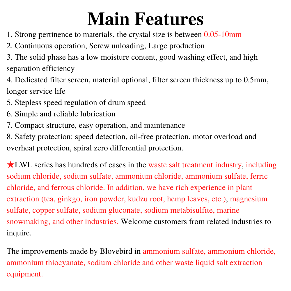 Blovebird LWL series Horizontal Salt refine Worm Screen Centrifuge