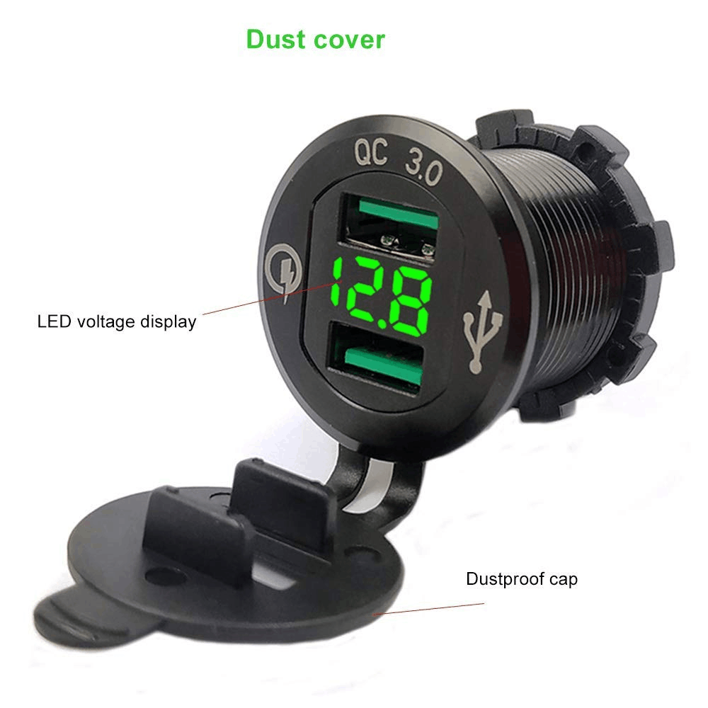 Waterproof QC30 Dual USB Charger Socket with Voltage LED Digital Display for Car Boat Motorcycle Waterproof QC30 Dual USB Charger Socket with Voltage LED Digital Display for Car Boat Motorcycle