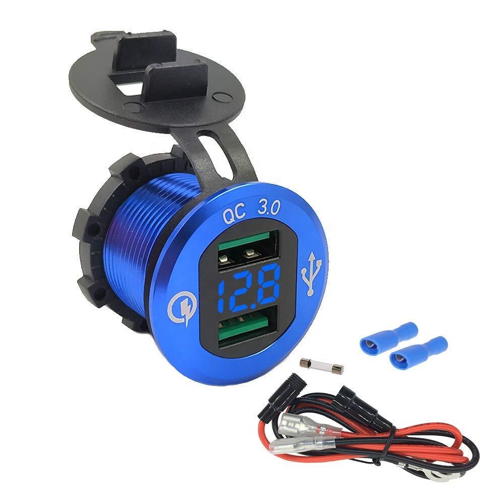 Waterproof QC30 Dual USB Charger Socket with Voltage LED Digital Display for Car Boat Motorcycle Waterproof QC30 Dual USB Charger Socket with Voltage LED Digital Display for Car Boat Motorcycle