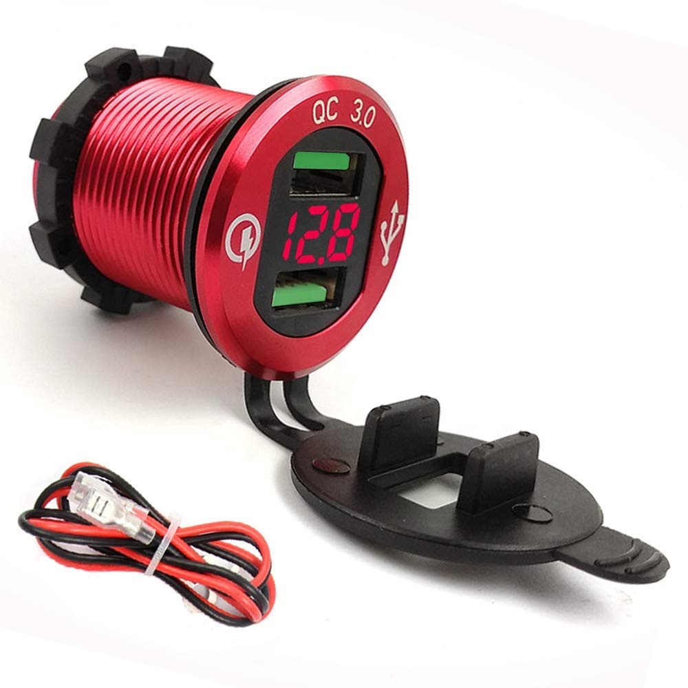 Waterproof QC30 Dual USB Charger Socket with Voltage LED Digital Display for Car Boat Motorcycle Waterproof QC30 Dual USB Charger Socket with Voltage LED Digital Display for Car Boat Motorcycle