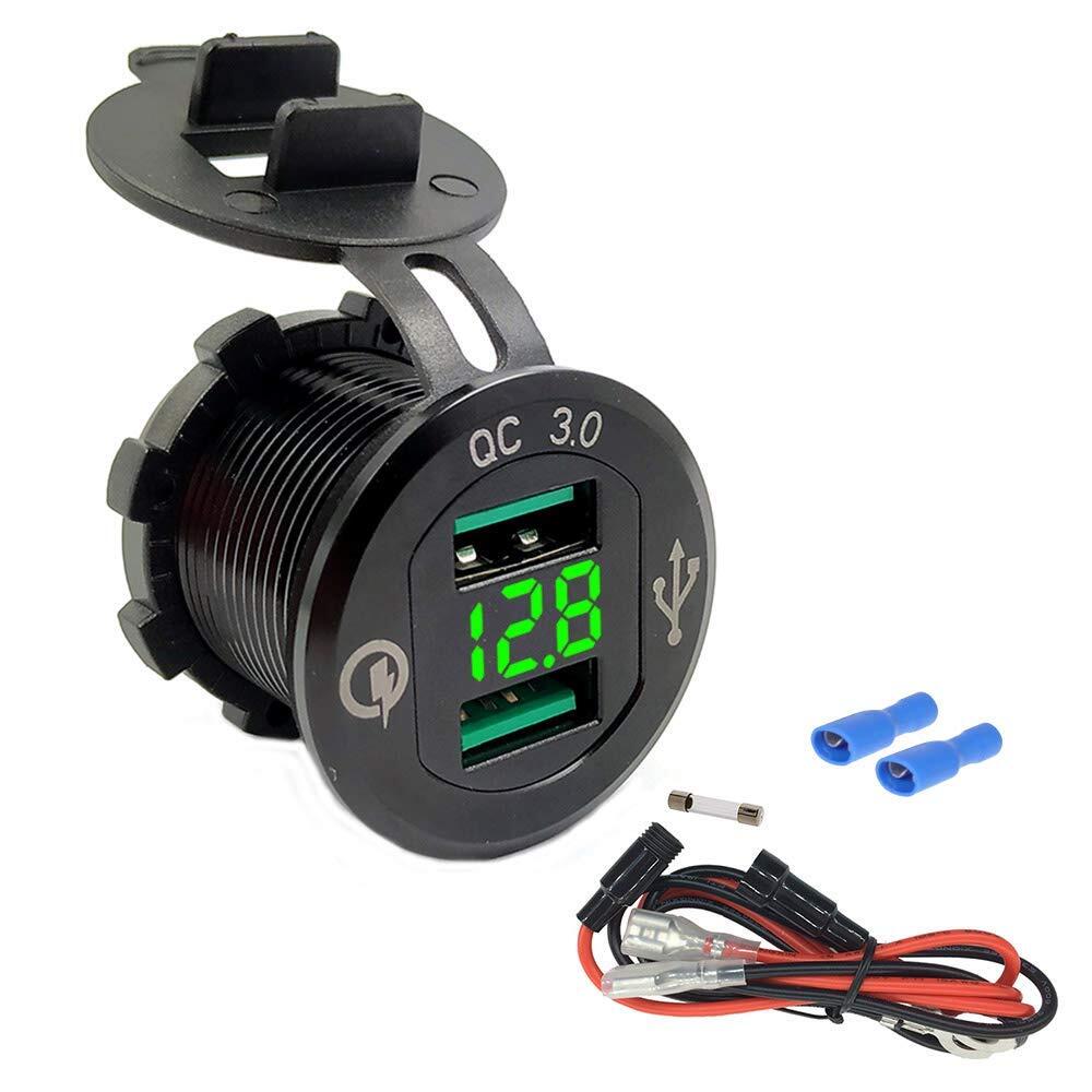 Waterproof QC30 Dual USB Charger Socket with Voltage LED Digital Display for Car Boat Motorcycle Waterproof QC30 Dual USB Charger Socket with Voltage LED Digital Display for Car Boat Motorcycle