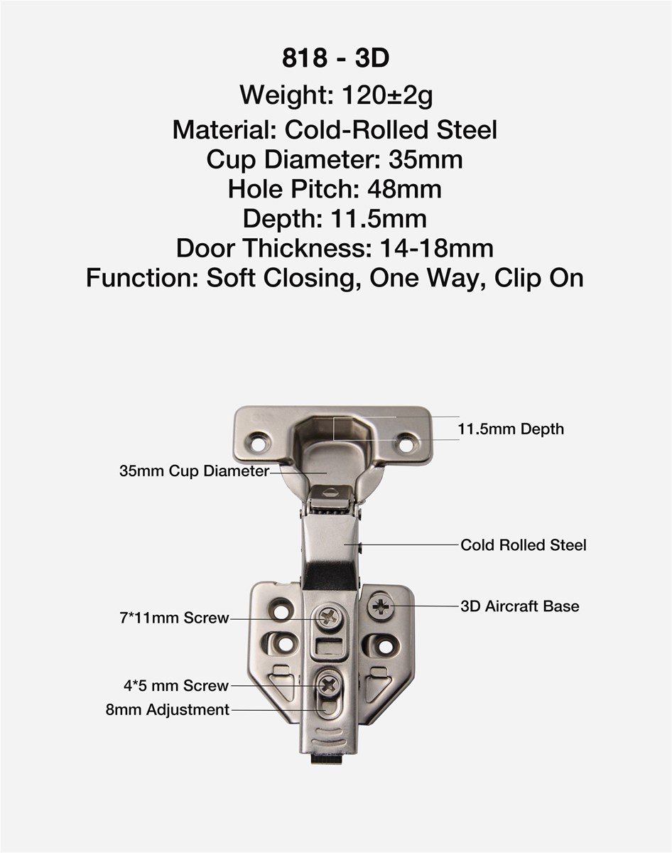3d base plate iron hydraulic clip on 35mm cabinet hinge