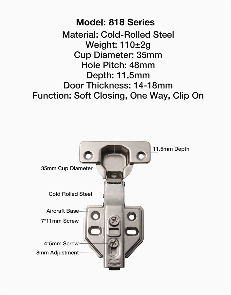 Manufacturer OEM Iron Clip On Soft Closing One Way 35mm Cup Cabinet Hinge