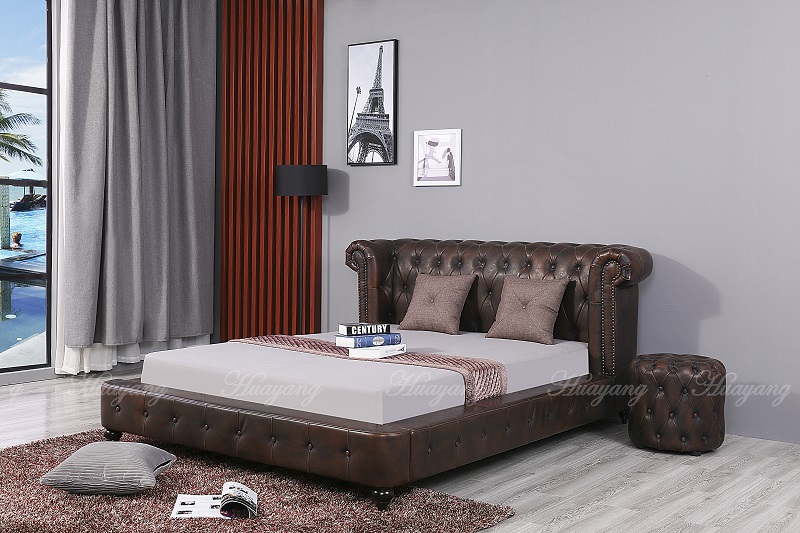 Luxury Royal Style Bed PU Leather Bedroom Furniture