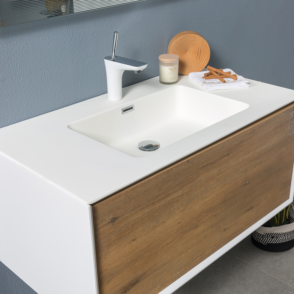 Wood white floating single bathroom vanity TONAcom