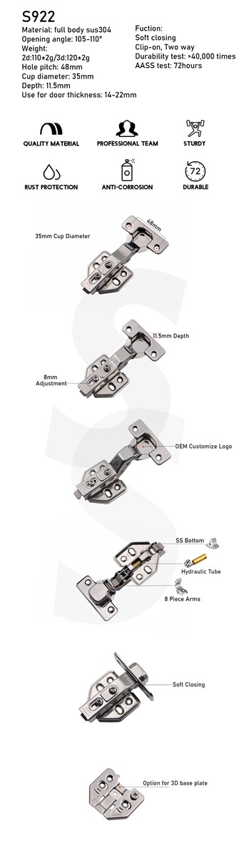 tway way soft closingfurniture sus304 material premium cabinet hinge