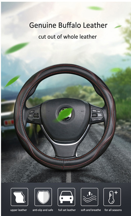 38cm genuine leather car steering wheel cover