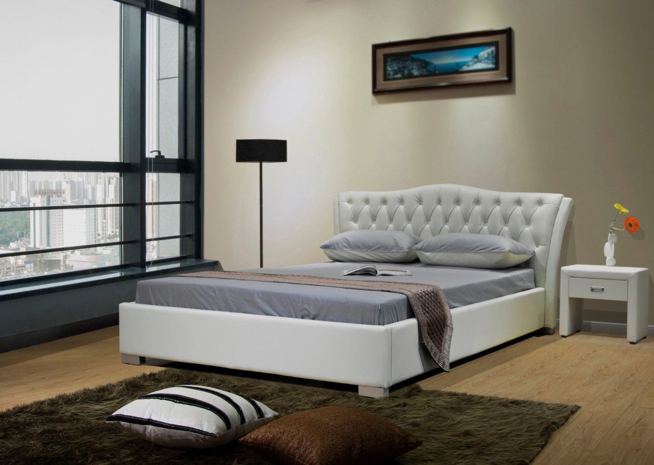 Upholstered Panel Bed Base Diamond Tufted Bed