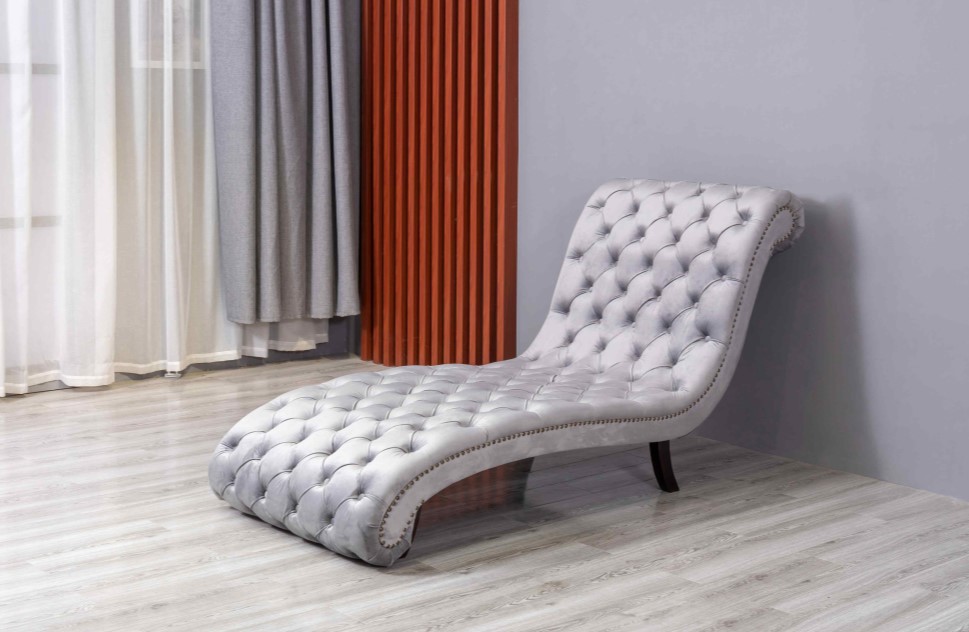 Button Tufted Armless Chaise Lounge With Trimmed Nailhead