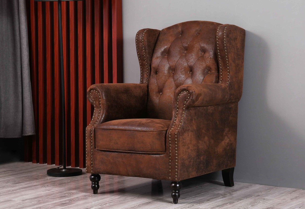 Chesterfield Chair with Ottoman Leather with Footstool Button Tufted Chair Cushion