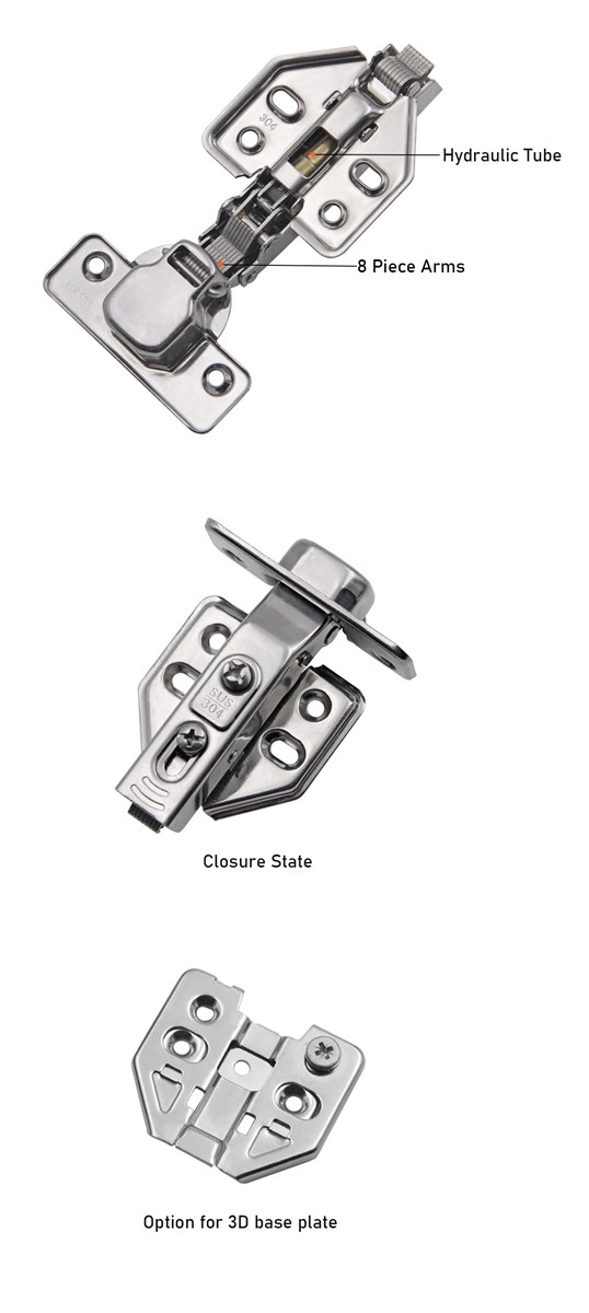 sus304 two way clip on soft closing cabinet hinge