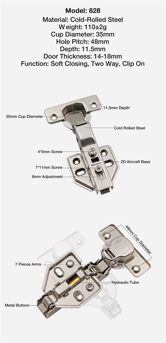 two way soft closing iron clip on cabinet hinge