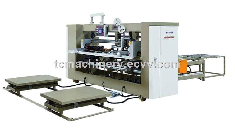 Semi auto big size two piece joint box corrugated carton box stitching machine