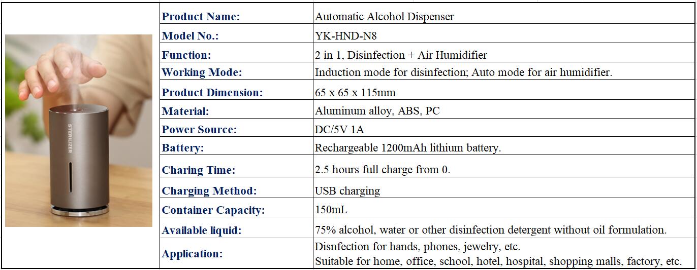 Large Capacity Long Operating Time Touchless Aochol Dispenser Avoid CrossInfection