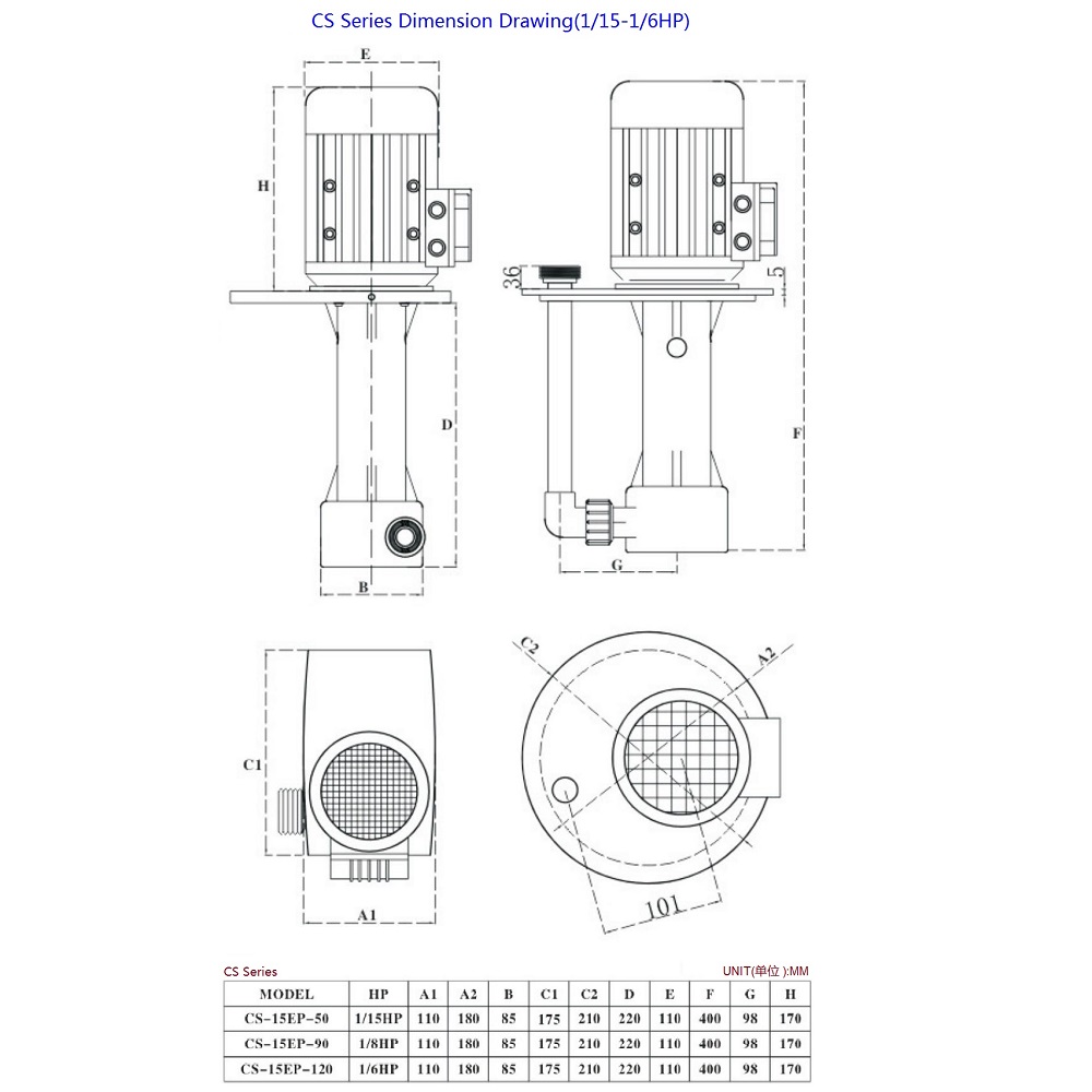 CS 11516HP Centrifugal Submersible Sulfuric Acid Sump Vertical Pump