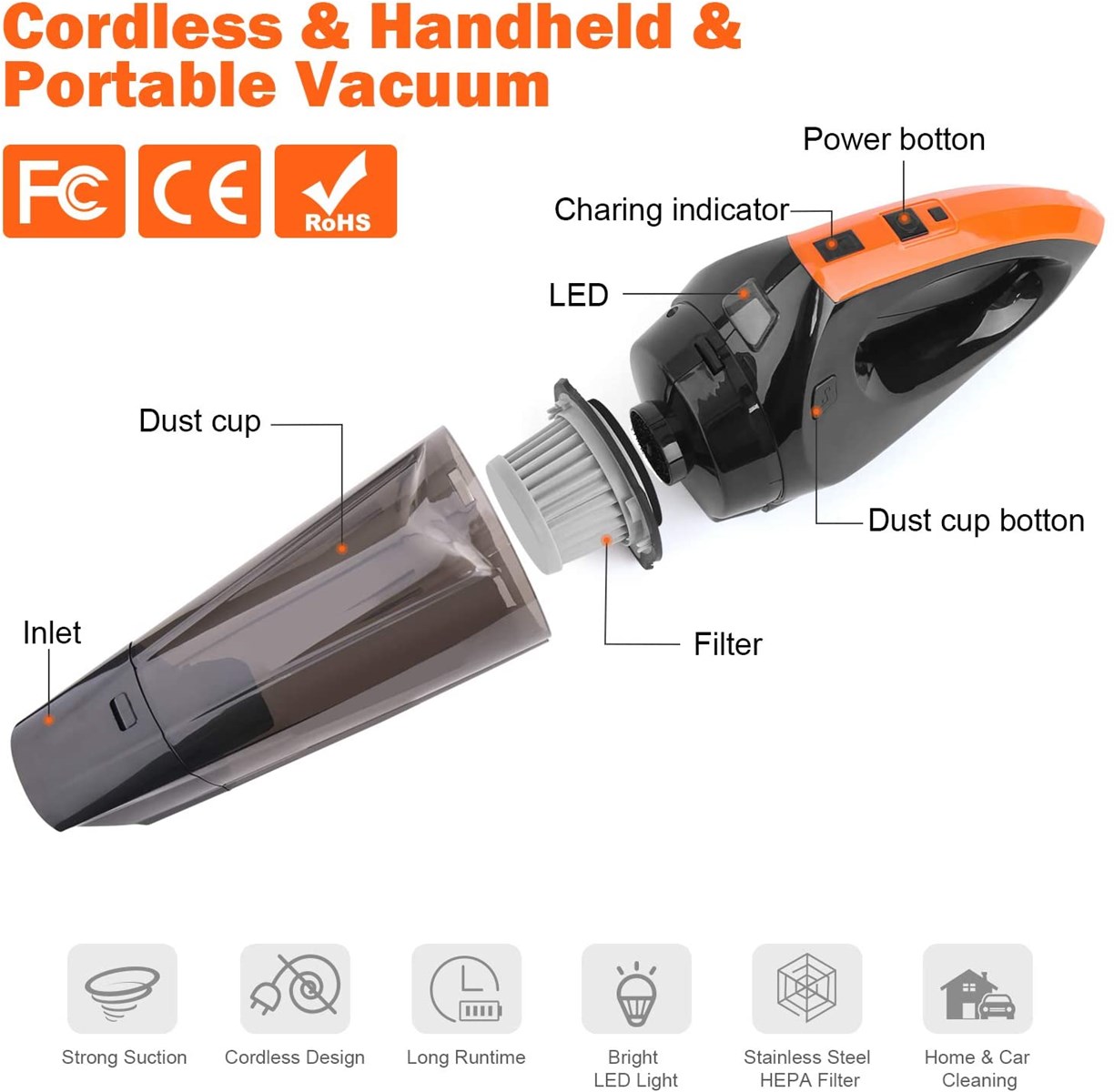 Mini High Wireless vacuum cleaner Wet and Dry Cord Cordless Portable Car home hand held Vacuum dust catcher pet suction