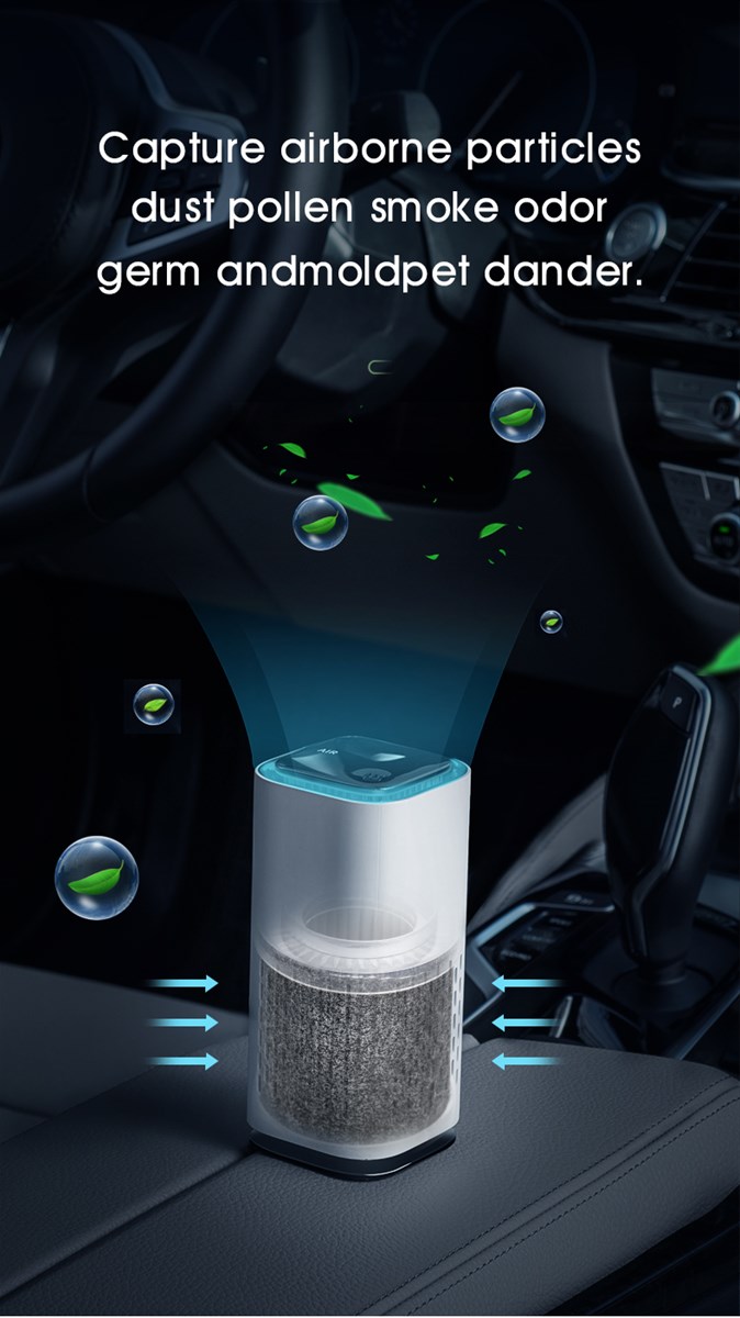 Mini Portable 2021 New Design Car Air Purifier with USB Cable Charging