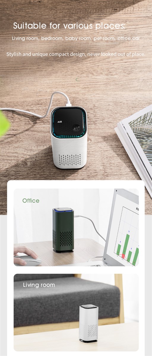 Mini Portable 2021 New Design Car Air Purifier with USB Cable Charging