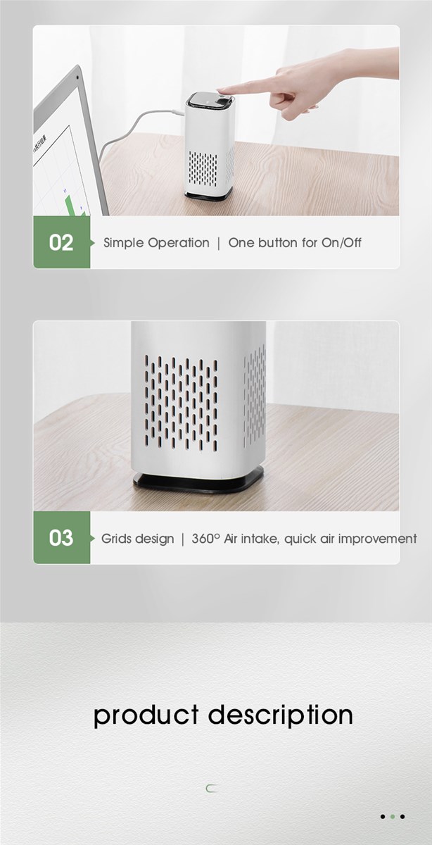 Mini Portable 2021 New Design Car Air Purifier with USB Cable Charging