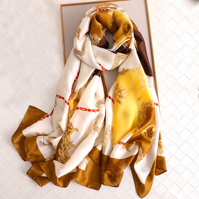 Factory Hot Selling Female Sex Silk Scarf Stylish Chain Print Soft Long Ladies Chiffon Scarf 0450