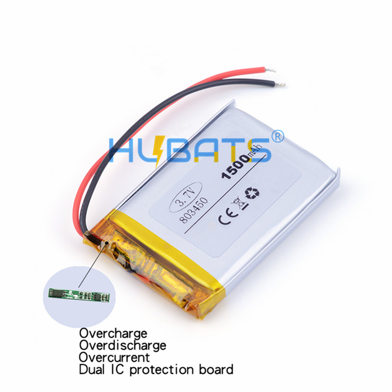 Hubats 1500mAh 803450 37v lithium Li ion polymer rechargeable battery for GPS mp3 mp4 mp5 dvd bluetooth model toy